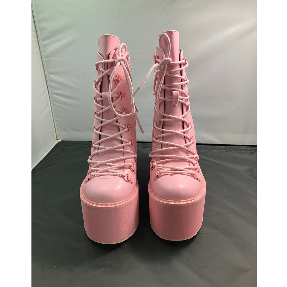 Dolls Kill Current Mood Pink Platform Wedge Lace Ankle Boots Womens 8M Zip Boots - Picture 8 of 11